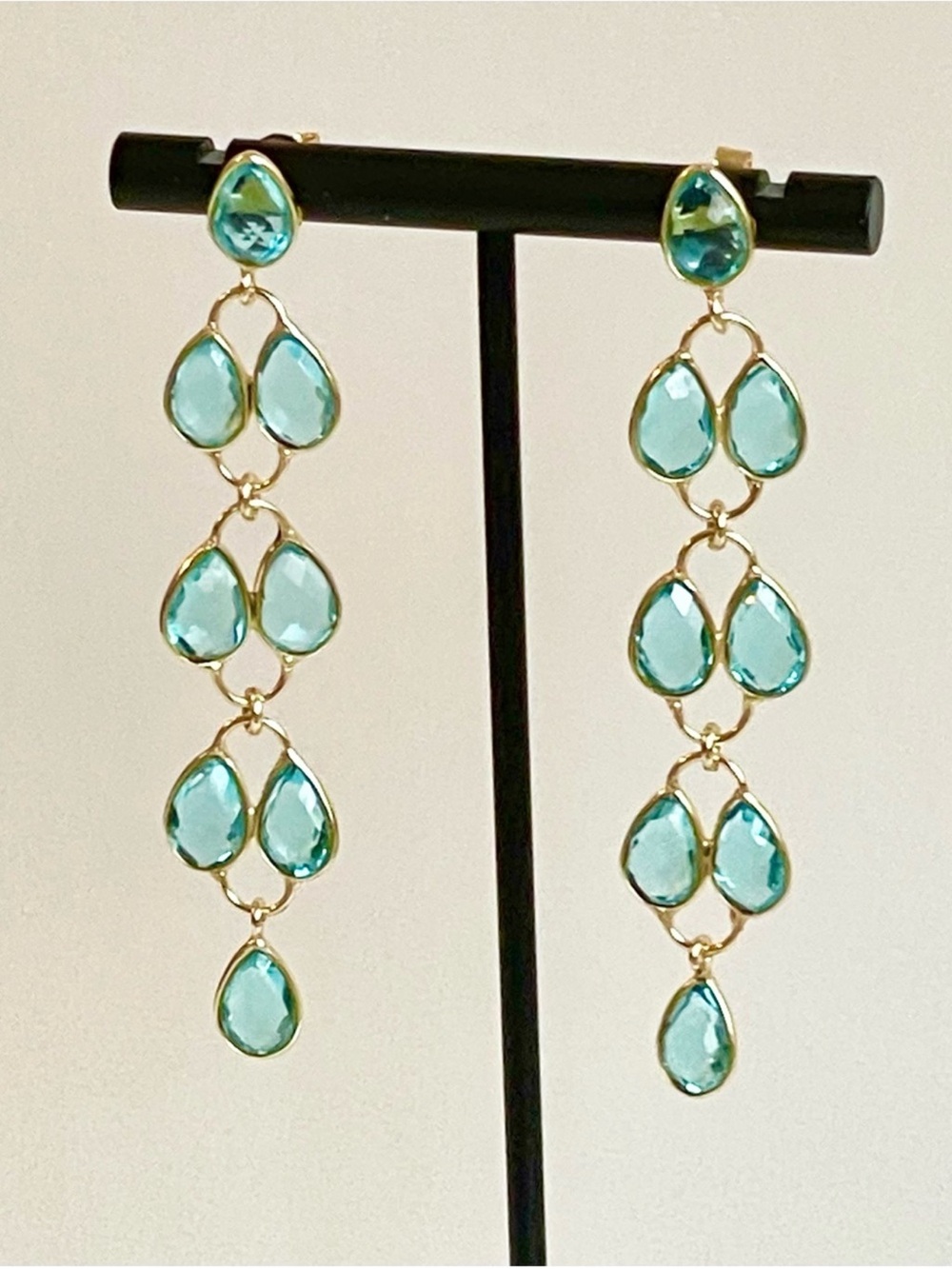 Karen Kane Featherweight Drop Aquamarine Blue Teardrop Chandelier Earrings